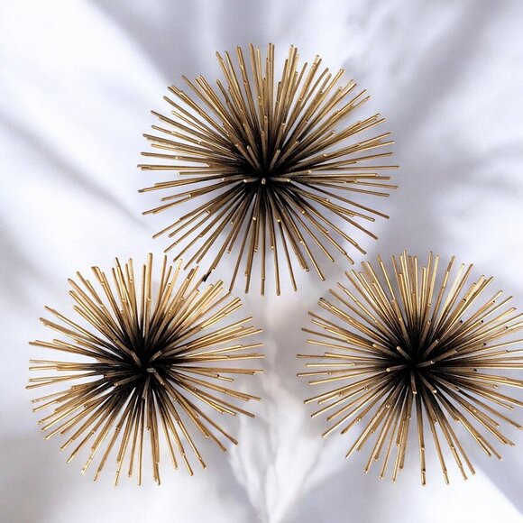 Atomic Spiky Metal Gold Black Wall Decor Anemone Sea Urchins Beach Set of 3 - Picture 3 of 11